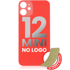 Back Glass With 3M Adhesive Compatible For iPhone 12 Mini (No Logo / Large Camera Hole) (Red)