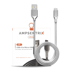 3 ft Micro USB To USB Type A Cable (AmpSentrix) (Infinity) (Silver)