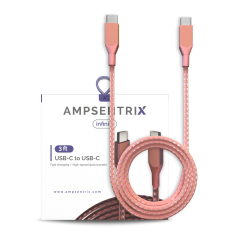 3 ft USB Type C To USB Type C Cable (AmpSentrix) (Infinity) (Pink)