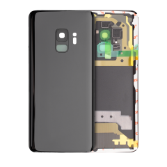 Verre de couverture arrière avec lentille de caméra compatible pour Samsung Galaxy S9 (sans logo) (Aftermarket Plus) (Noir Minuit)