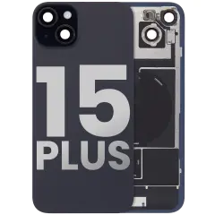 Back Glass With Steel Plate With Wireless NFC Charging MagSafe Magnet & Flashlight Flex Compatible For iPhone 15 Plus (Used OEM Pull: Grade A) (Black)