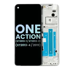 Assemblage LCD avec Cadre Compatible pour Motorola One Action (XT2013-1 / XT2013-2 / XT2013-4 / 2019) (Pièce d'origine OEM) (Blanc)